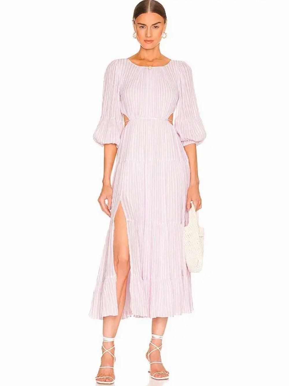 Cinq a Sept Lyle Cut Out Back Striped Maxi Dress Lavender White